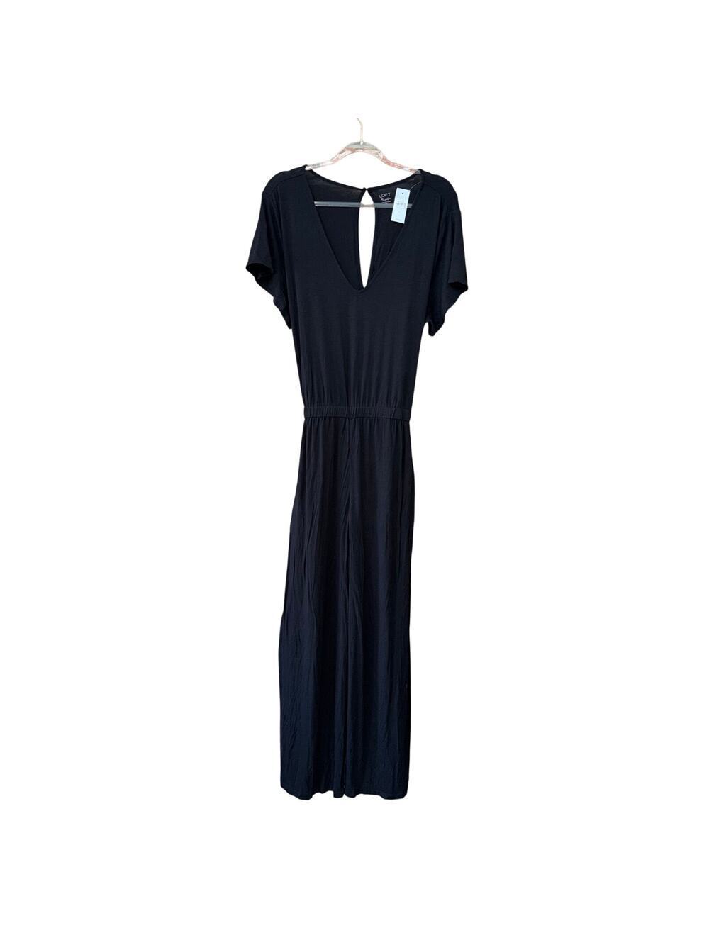 Loft Beach Wide Leg Jumpsuit Size Large NEW Black Stretch Casual Soft $79